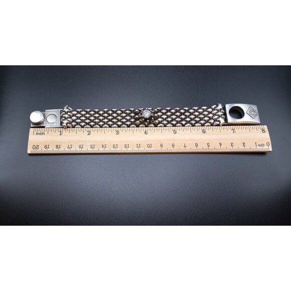 Sergio Gutierrez Liquid Metal Silver Mesh Cuff Bracelet Signed SG - Picture 9 of 14